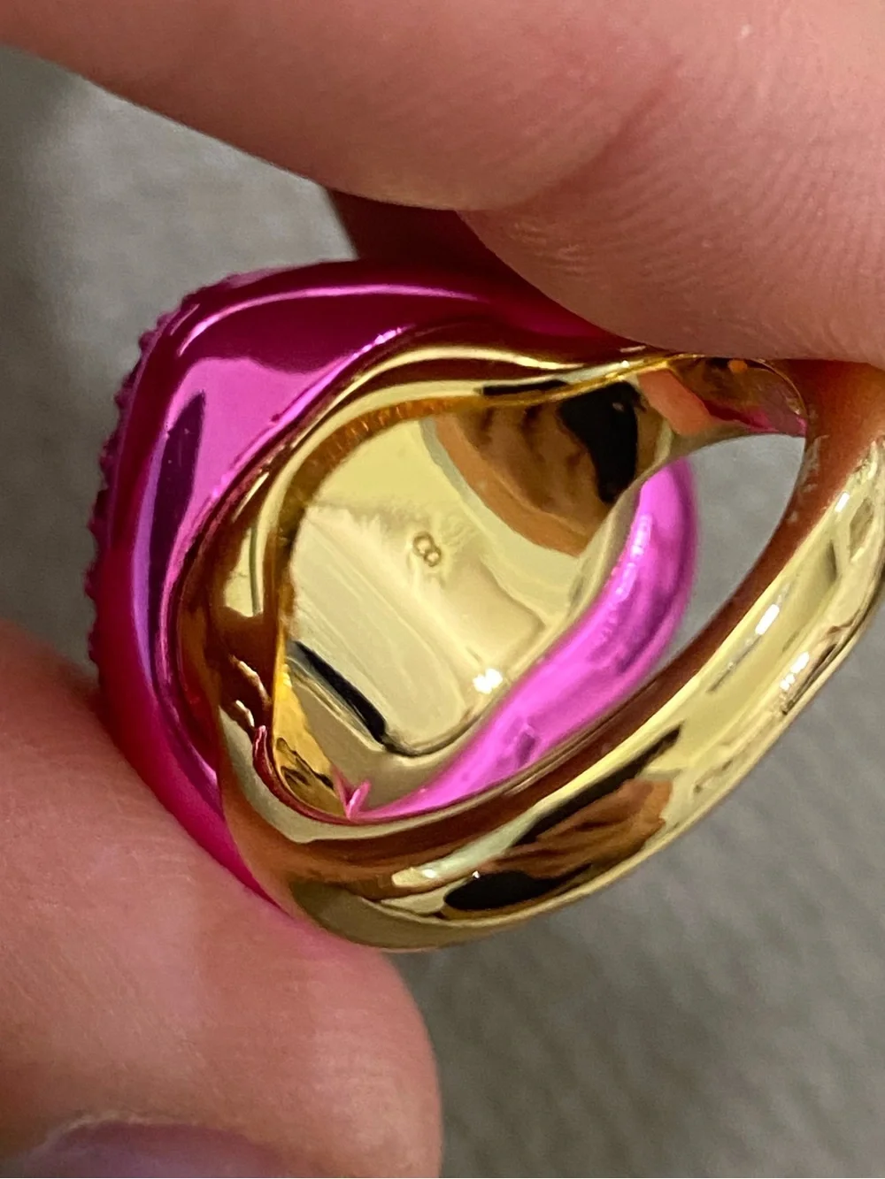 Kurt Geiger Gold Heart Ring with Pink Crystal Pave Size 8